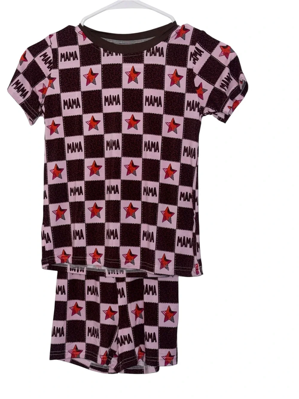 Mama Checks NWT Short Pajama Set with Pink & Black Star Check print